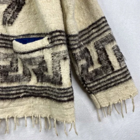 Vintage Cream Wool Knit Fringed Southwestern Birds Full Zip Jacket Coat - Picture 6 of 15
